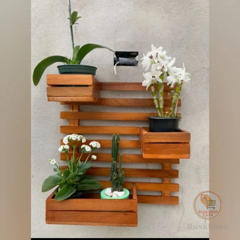 painel vertical de madeira maciça de lei para jardim, floreira com 3 cachepôs,casa nova