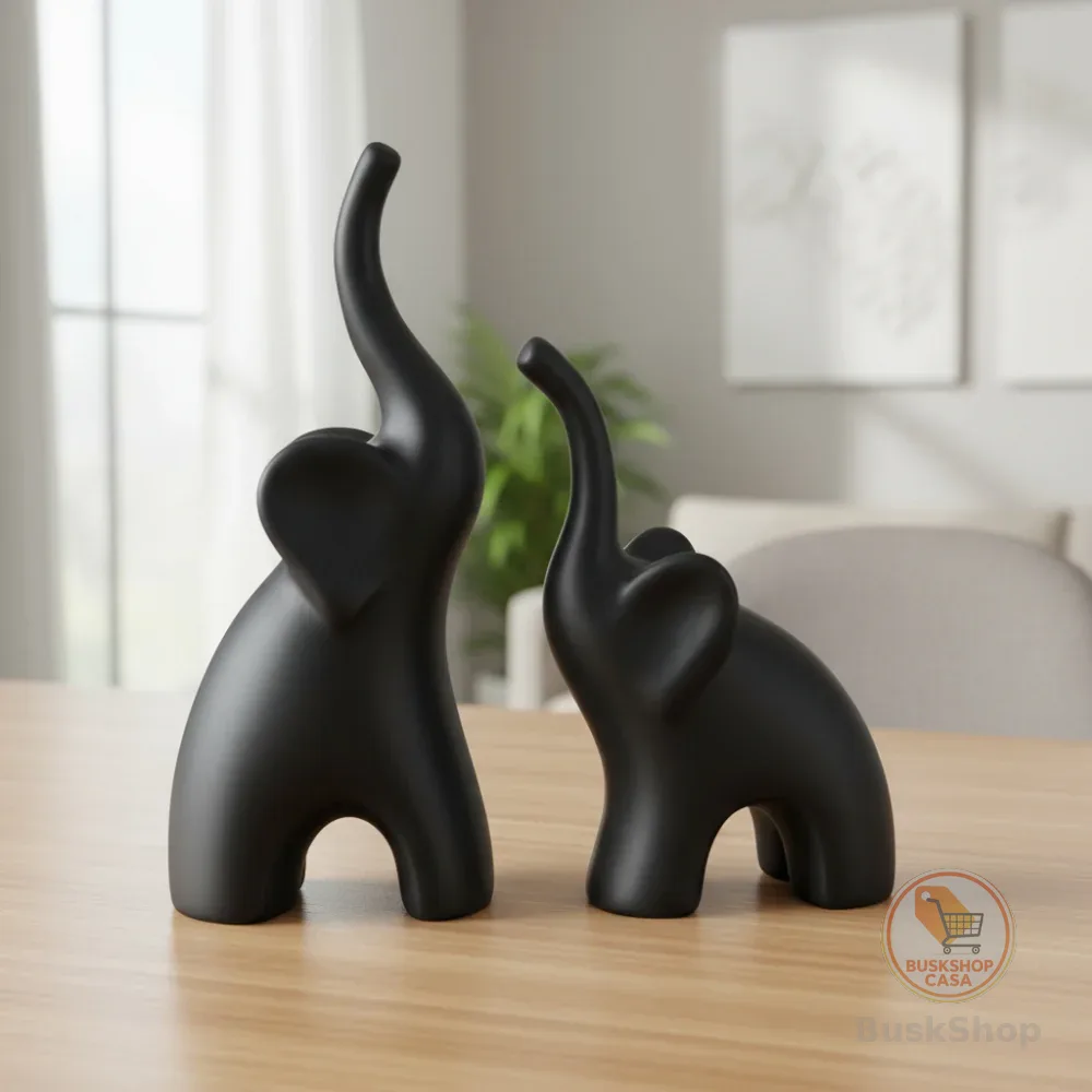 Enfeite Rack Sala Dupla de Elefante Decorativo Cerâmica