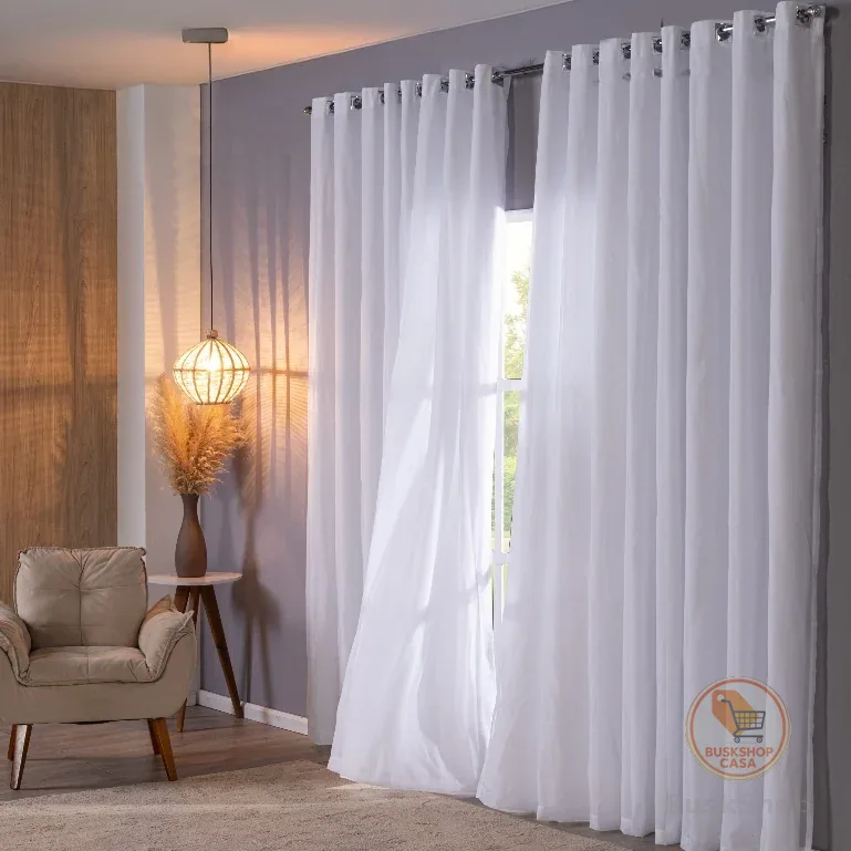 Cortina Voil com Forro Microfibra 6m x 2,70 Altura p/ Varão 3m Sala Quarto