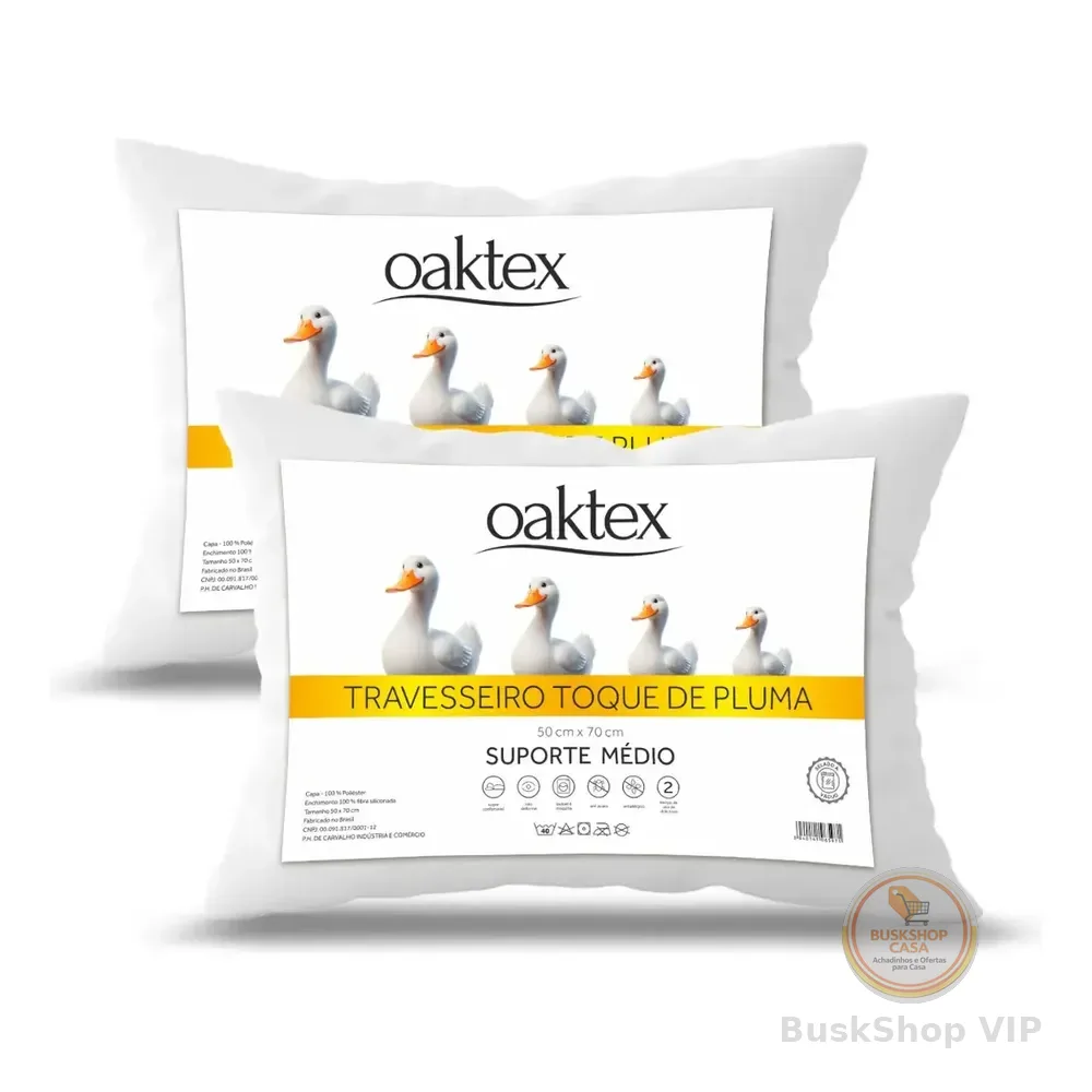 Kit 2 Travesseiros 70x50 Antialérgico Lavável Fibra Siliconada Toque De Pluma De Ganso Oaktex Cor Branco