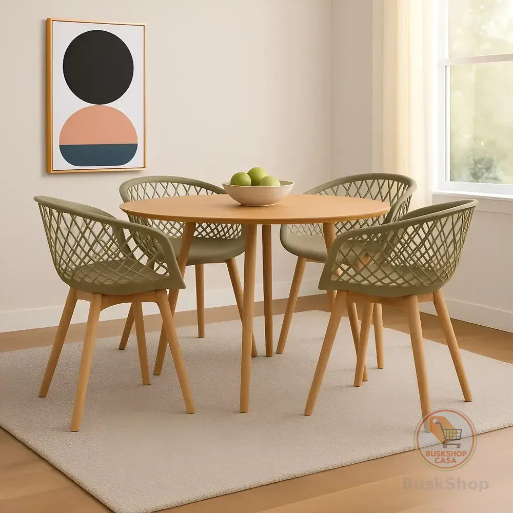 Kit 4 Cadeiras De Jantar Web Pé Wood Modelo Premium Maciça Estrutura da cadeira Madeira Assento Nude