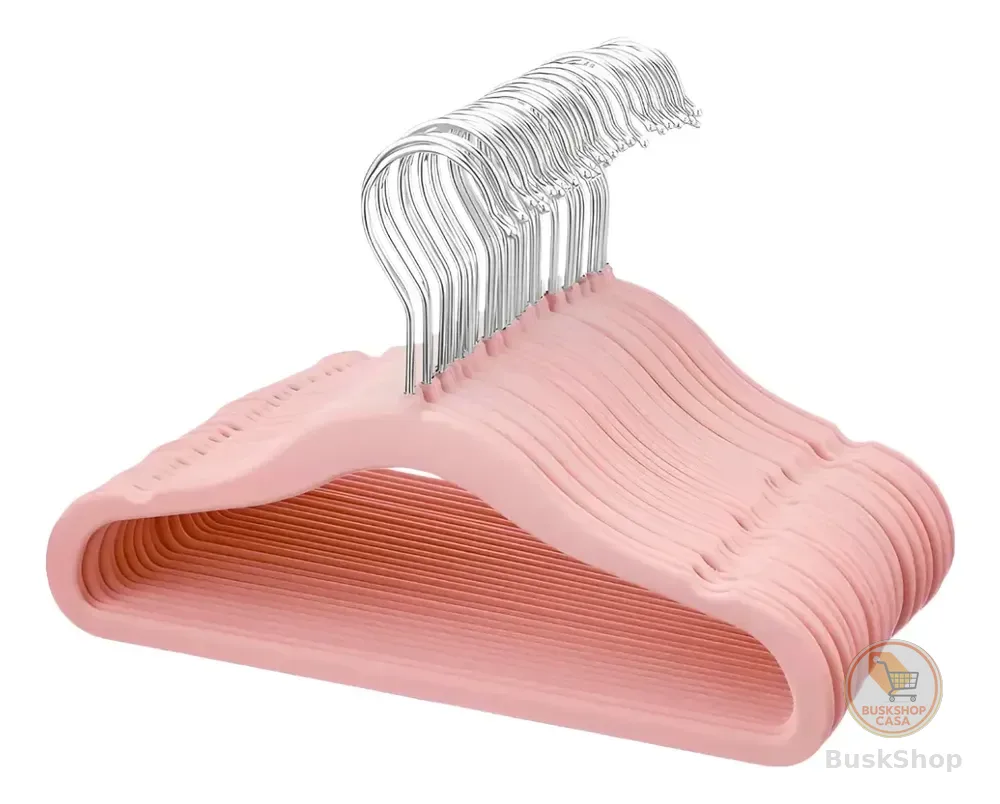 25 Cabides De Veludo Infantil Rosa Ultrafino Slim Rosa