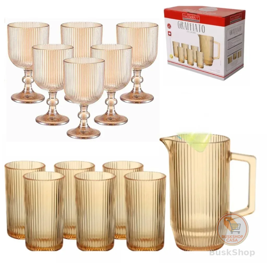 JOGO DE TAÇA, JARRA E COPOS 13 PEÇAS DE LUXO GRAFFIATO/VERSALHES COLORS