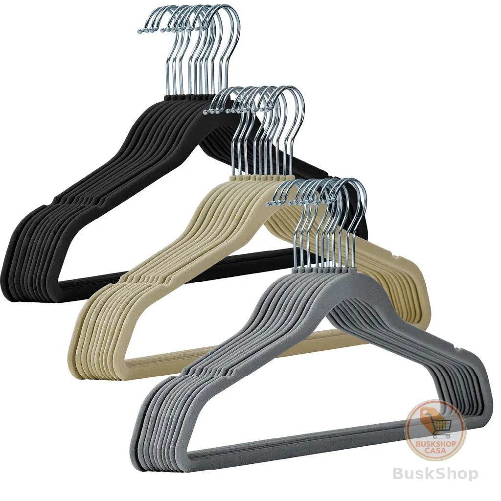 Kit 100 Cabides Veludo Slim Antideslizante Ultra Fino Preto Bege Cinza