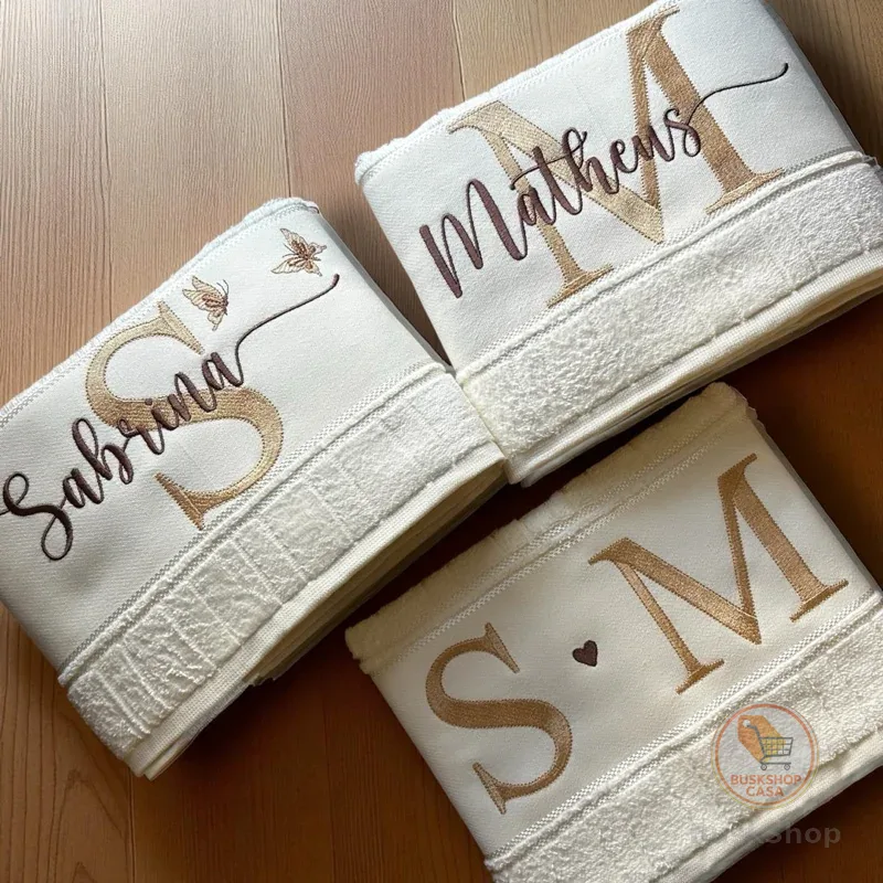 Jogo de Toalhas Bordadas Personalizadas (2 Banho + 1 Rosto) para Presente Casamento Noivado Enxoval