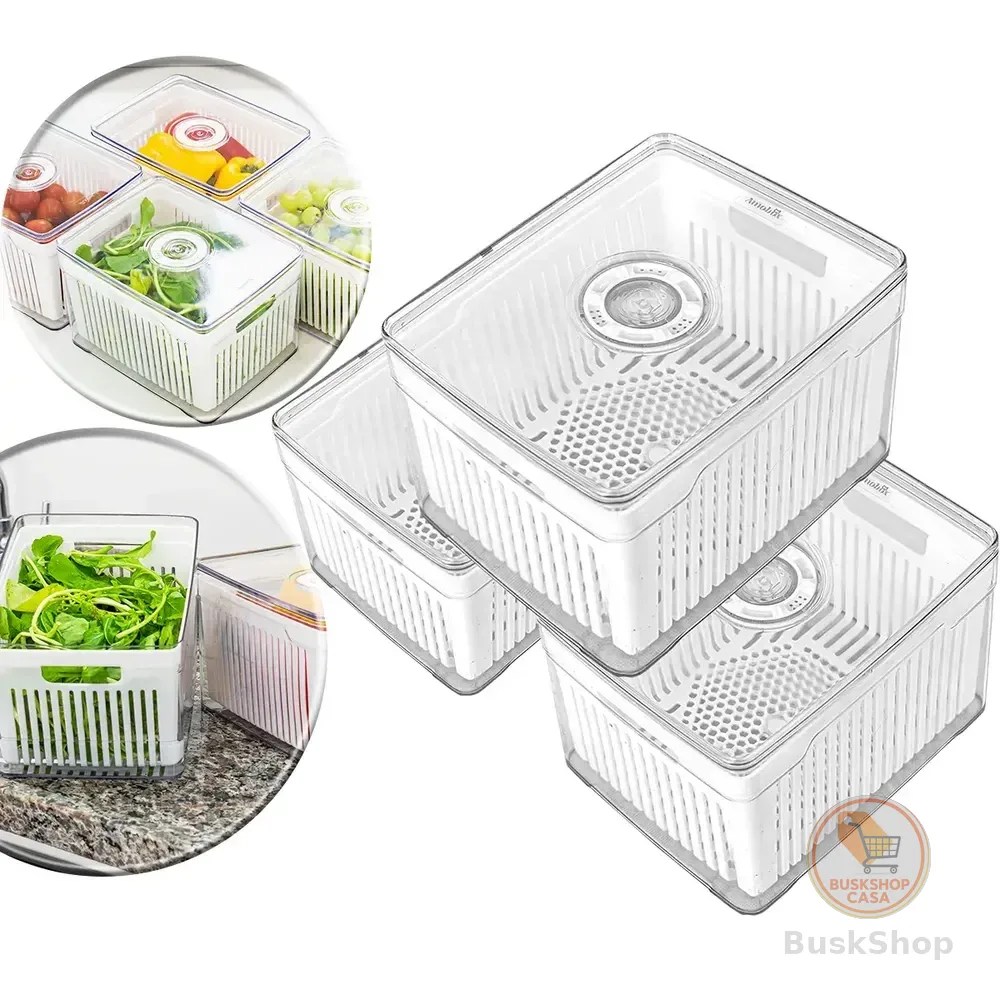 Kit 3 Cestos Organizadores De Geladeira 4,0L Acrílico Plástico Transparente Para Frutas E Verduras Conservar Alimentos