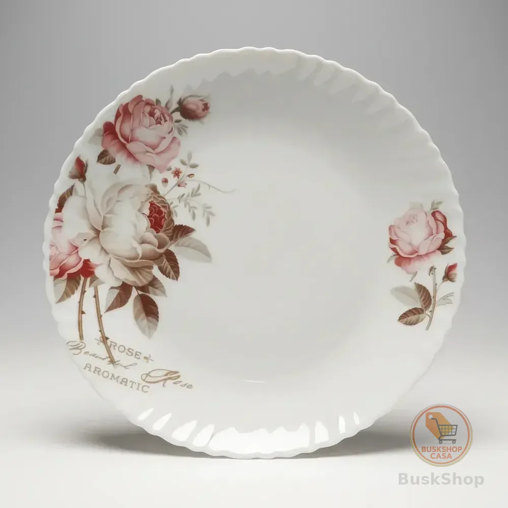 Jogo 6 Pratos Raso Refeição Vidro Branco Floral Delicado Branco Romantica