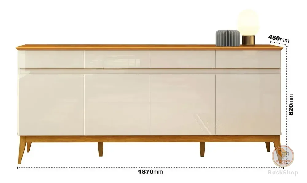 Buffet Madeira Magnum EDN Móveis 4 Portas 4 Gavetas Off White Cedro