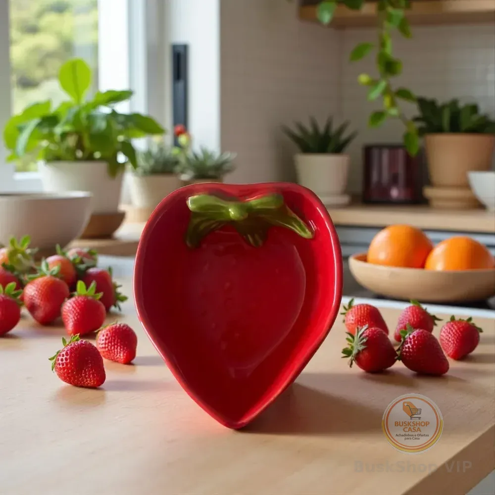 Bowl Cumbuca Tigela Morango Ceramica Decorada Pintada A Mão Vermelho