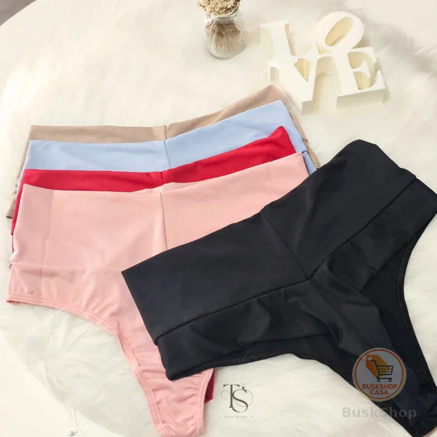 KIT 4 Calcinha Cinta Modeladora Cos Alto Fio Dental Tanga Conforto Cos Alto Duplo Fio Sexy Lingerie Feminina