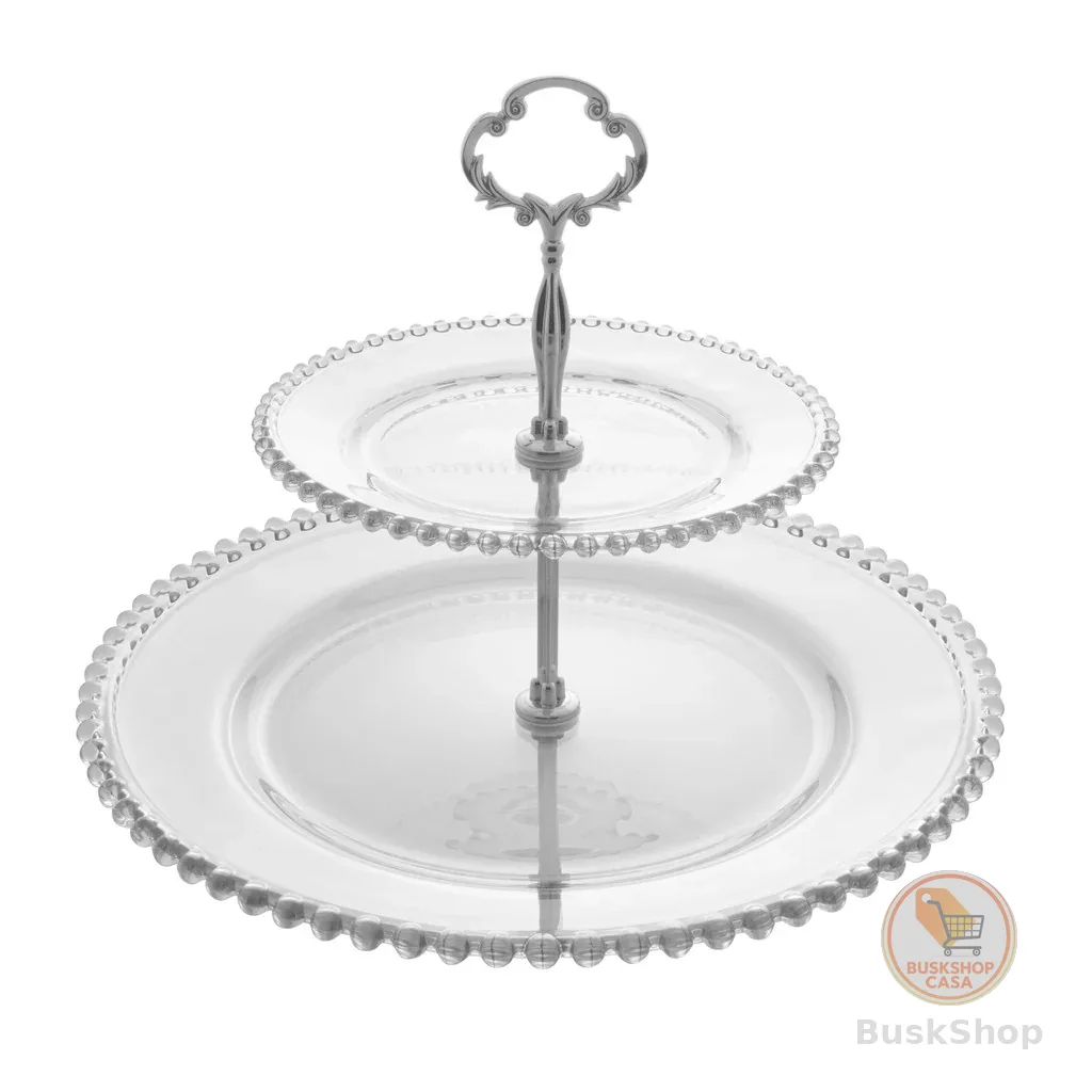 Prato Duplo para Cupcake e Doces de Cristal Pearl 32x25cm - Wolff