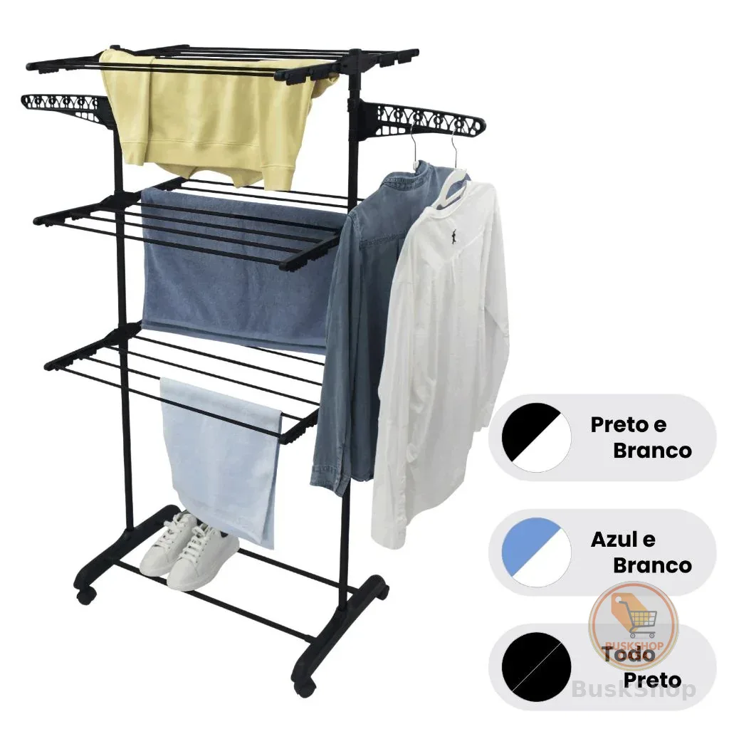 Varal De Chão Roupa Calcinha Grade 3 Andares Dobrável Portátil