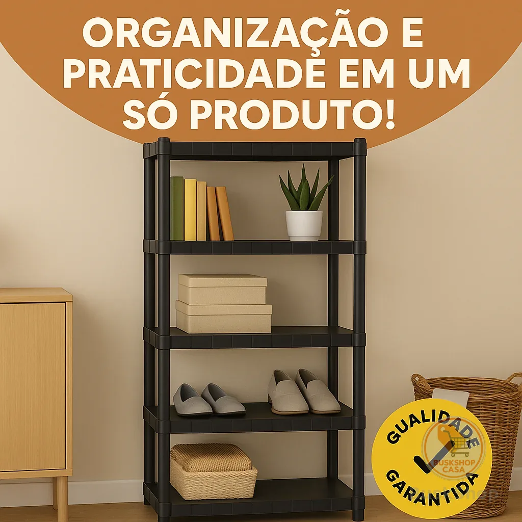 Estante com 5 Prateleira Organizadora de Plástico Modular Multiuso para Cozinha e Quarto Sapateira