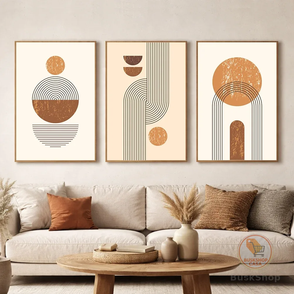 Quadro Decorativo Abstrato Geométrico Moderno 3 Telas Sala Quarto Escritório 50x75 e 60x90