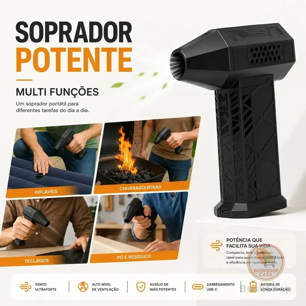 Soprador de Ar Mini Turbo Portátil USB Sem Fio Recarregável para Limpeza e Inflar DUOSEG