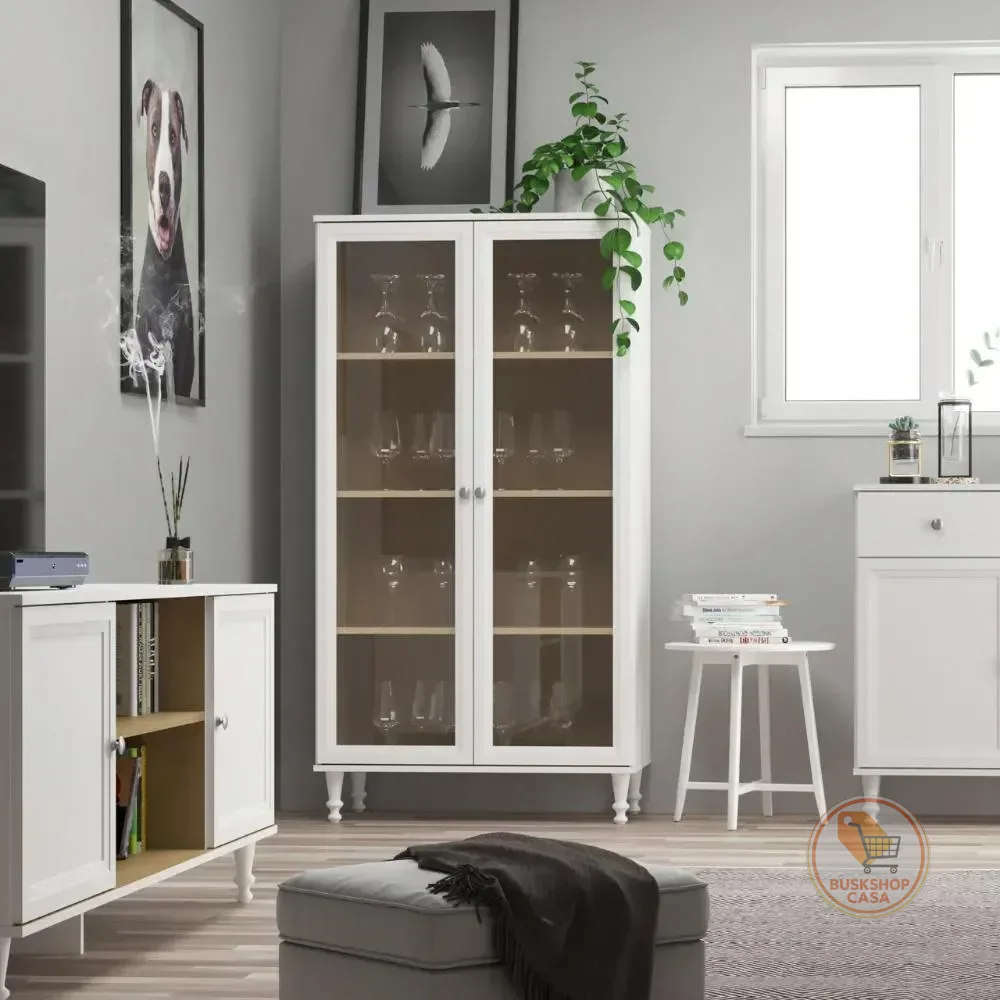 Cristaleira Est. P/ Livros Ditália 2 Pt Vidro E-957 Cozy Cor Branco