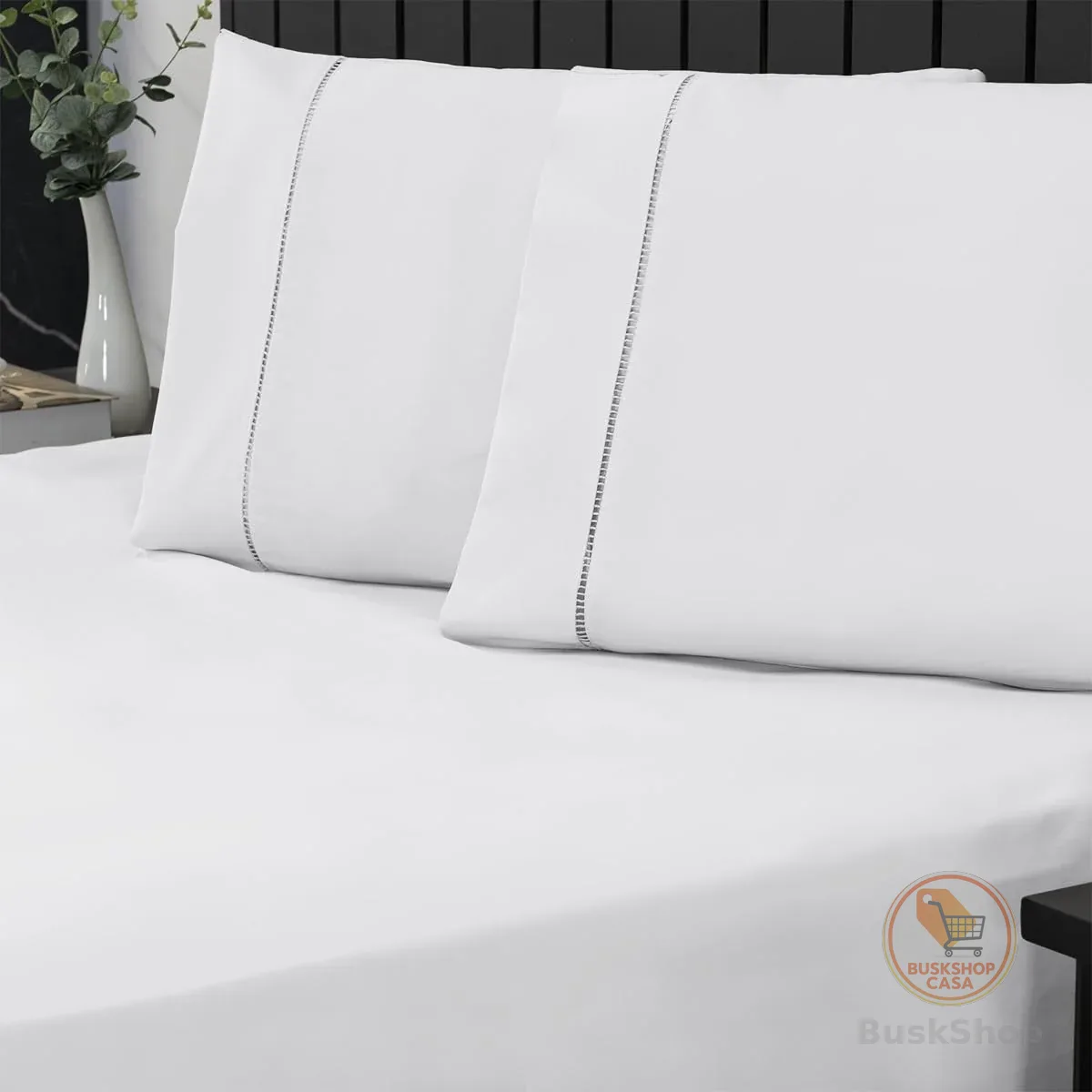 Jogo de Cama Queen Percal 400 Fios Ponto Palito 03 Peças, Antiácaro, Anti-pilling com Toque Macio - Branco
