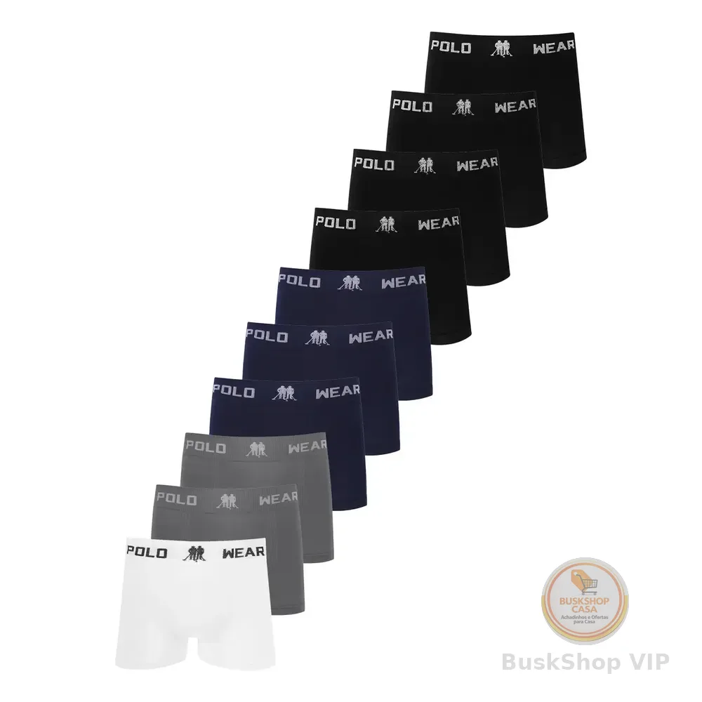 Kit 10 Cuecas Boxer Lisa Polo Wear Sortido Sortido Liso Gg