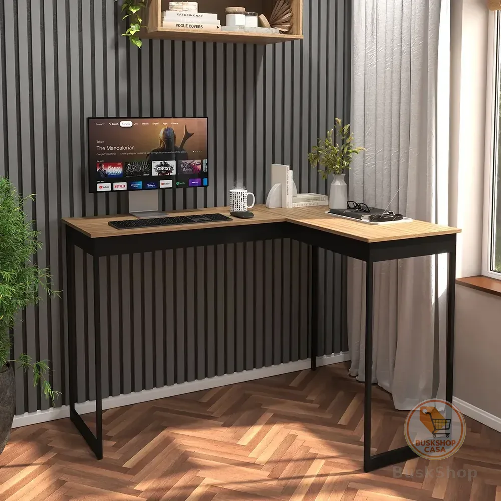 Escrivaninha Em L Mesa De Canto Lamina Com Preto Estilo Industrial Vintage Para Home Office E Escritório Mod: Pier