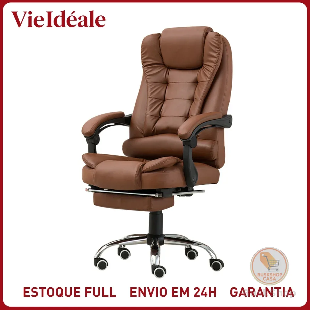 Cadeira de escritório presidente, cadeira de home office com apoio para os pés e encosto ajustável（marrom）