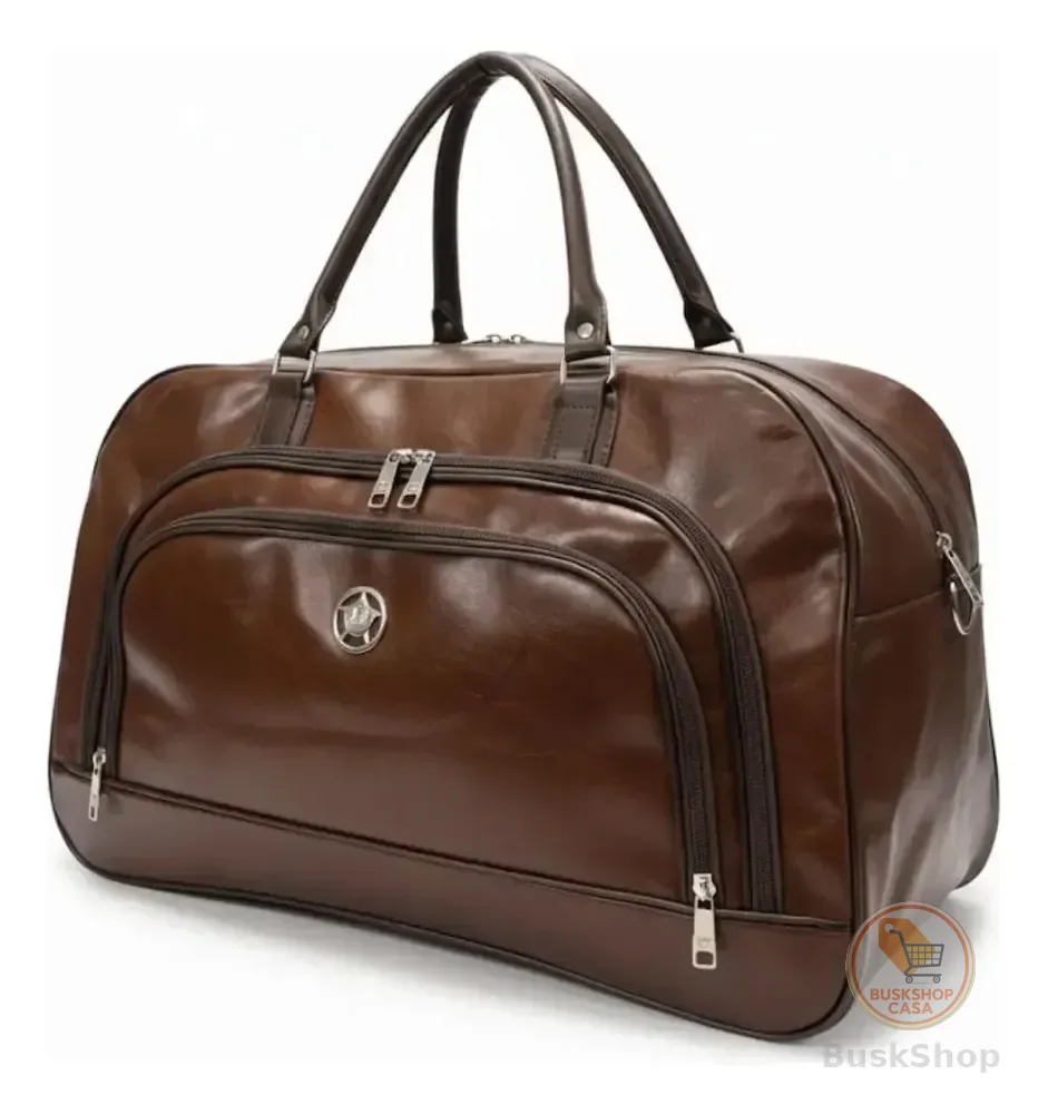Bolsa De Viagem Luxo Couro Sintético Resistente Premium Cor Marrom