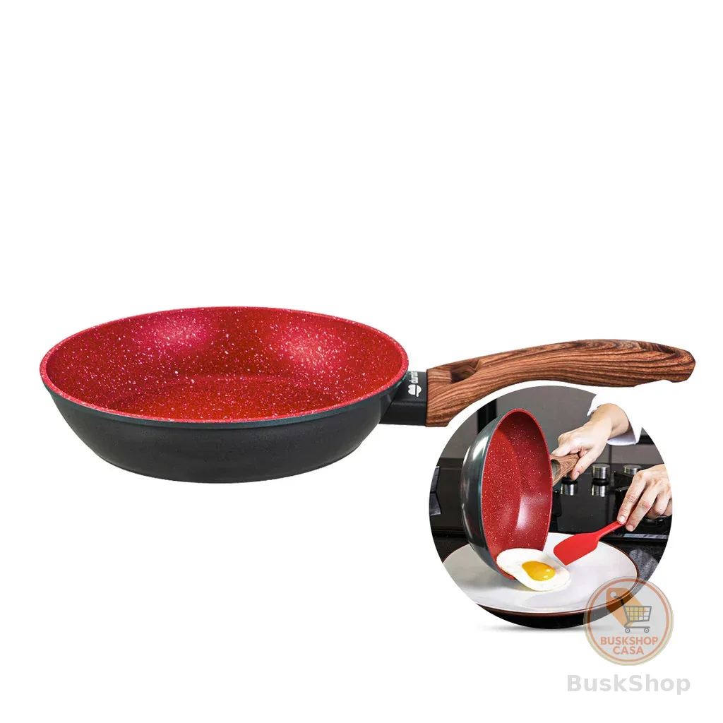 Frigideira Cerâmica Antiaderente N24 Red Marble Indução Fogão Cooktop Vermelho Duralar