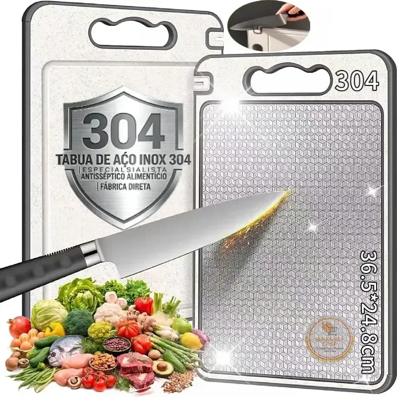 Tábua De Corte Dupla Face Anti-bactérias Para Carne Legumes Tábua De Corte Antibacteriana De Aço Inoxidável 304 Prateado