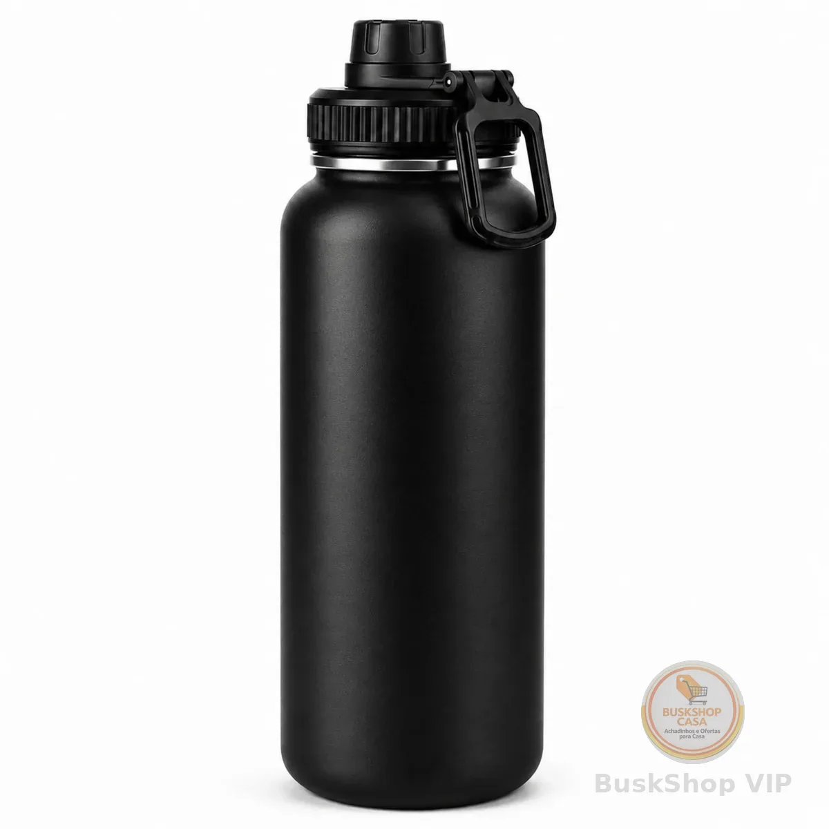 Garrafa Térmica 1L Inox Antivazamento | Mantém Água Gelada por 24 horas (Preta)