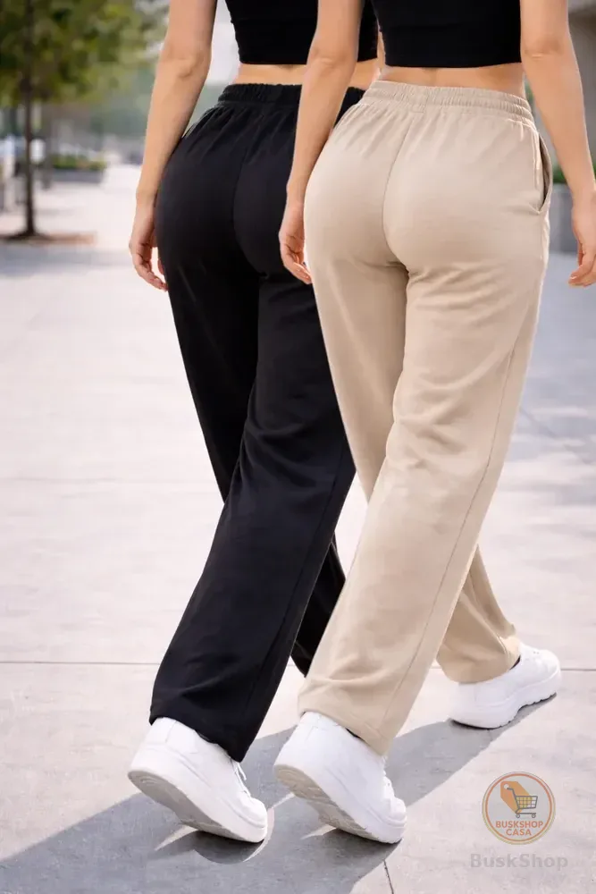 Calça Moletom Cintura Elástica Estilosa Wide Leg Pantalona Bege Lisa G 44