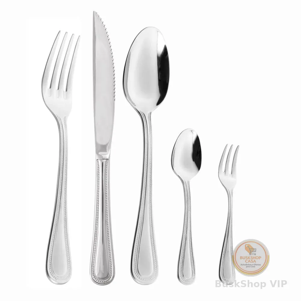 WOLFF - Faqueiro de Aço Inox Pérola 30 Peças com Faca para Churrasco - Jogos de Talheres - Mesa Posta - Utensílios de Cozinha, Enxoval, Casamento, Decoração