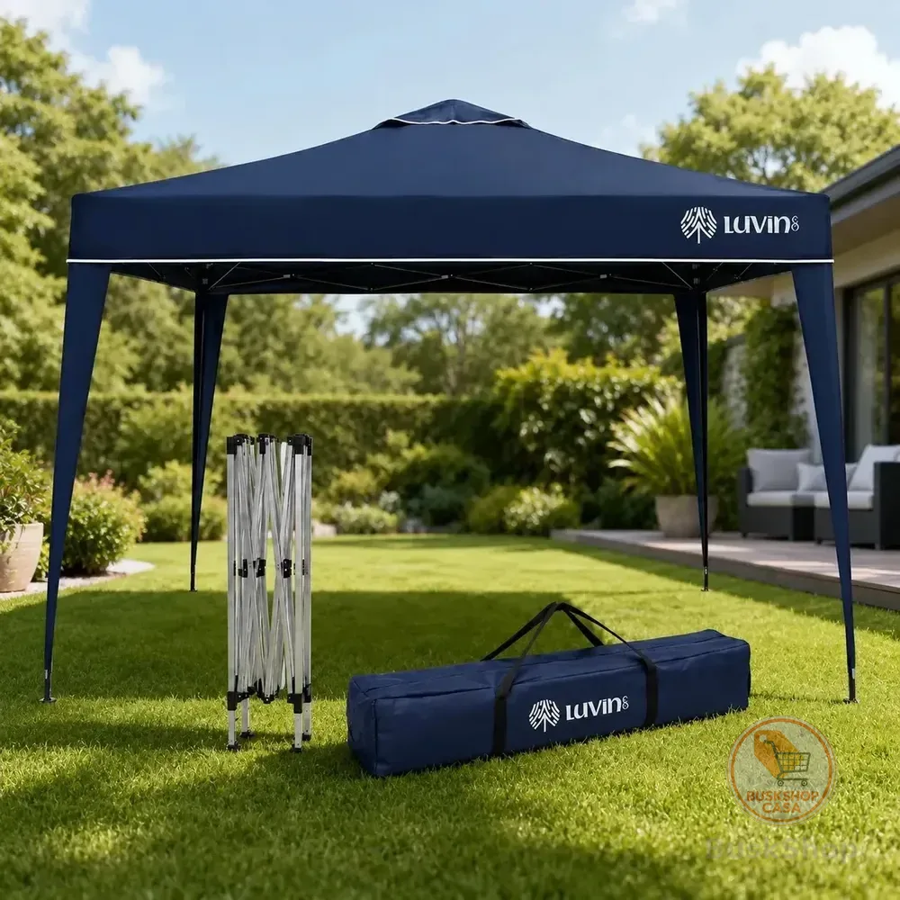 Tenda Gazebo Sanfonada Articulada Luvinco 3x3m Azul Impermeável Resistente Proteção Ao Ar Livre Camping Praia Eventos Montagem Prática Estrutura Resistente Durável