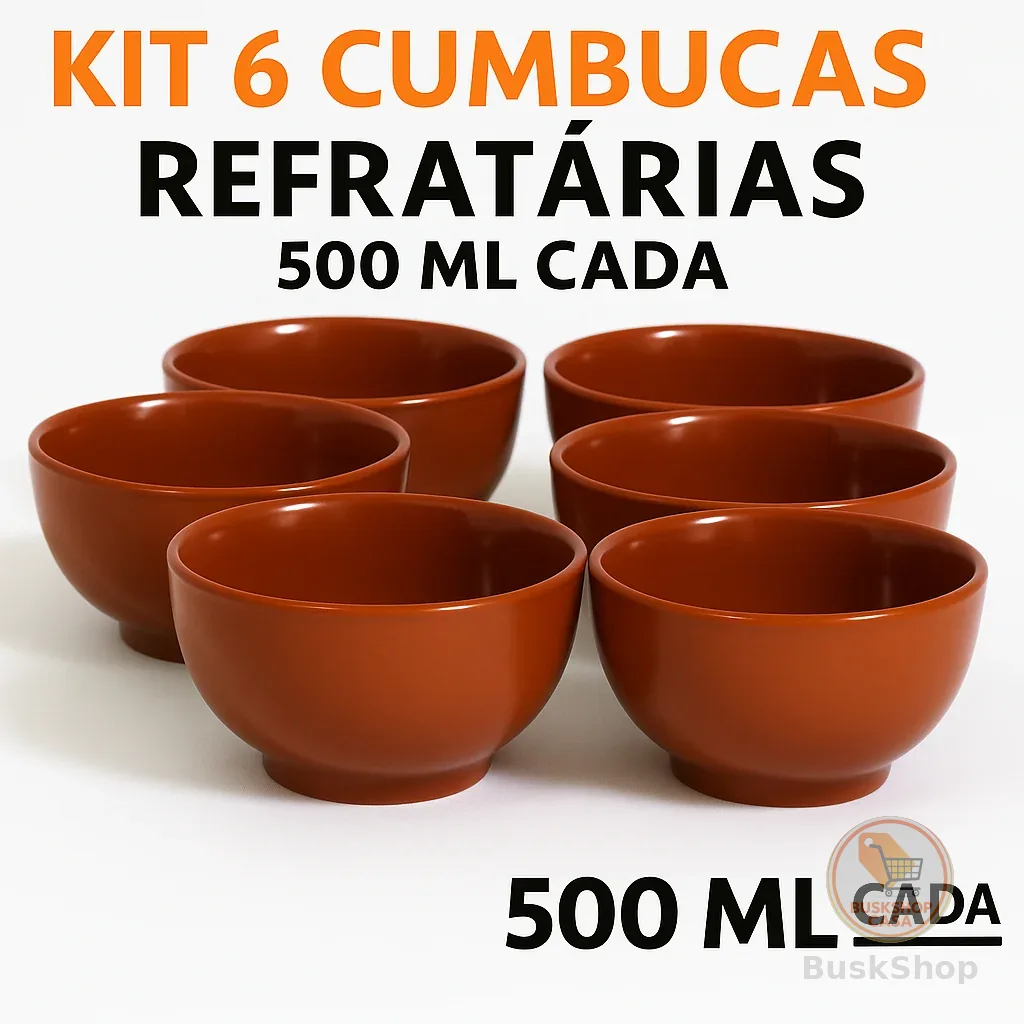 Kit 6 Cumbucas Refratárias 500 ml Porcelana Marrom Ideal Para Feijoada, Caldos, Sorvetes e Açaí