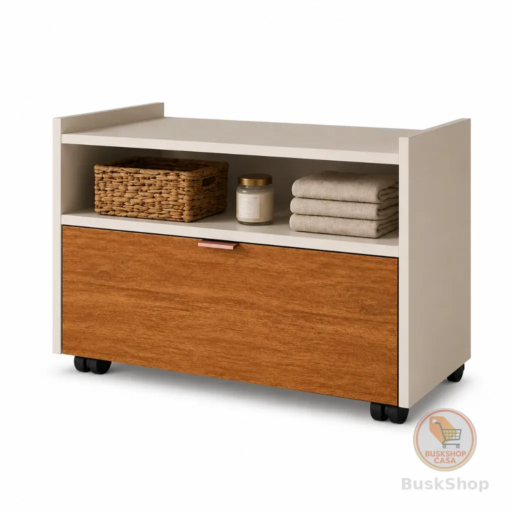 Gabinete Banheiro e Lavabo Organizador Multiuso Com Rodízios Nicho e Porta Basculante
