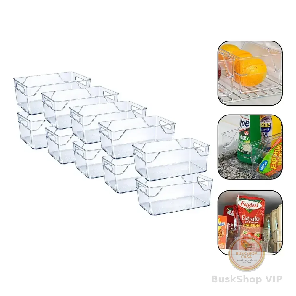 Kit 10 Organizadores Multiuso Para Geladeira, Cozinha E Despensa Em Acrílico Transparente
