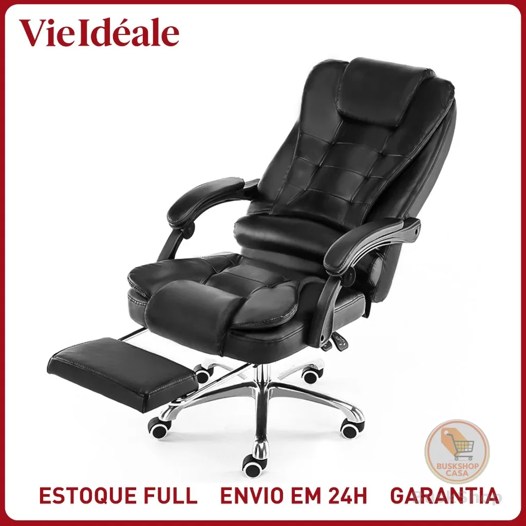 Cadeira de escritório presidente, cadeira de home office com apoio para os pés e encosto ajustável（Preto）