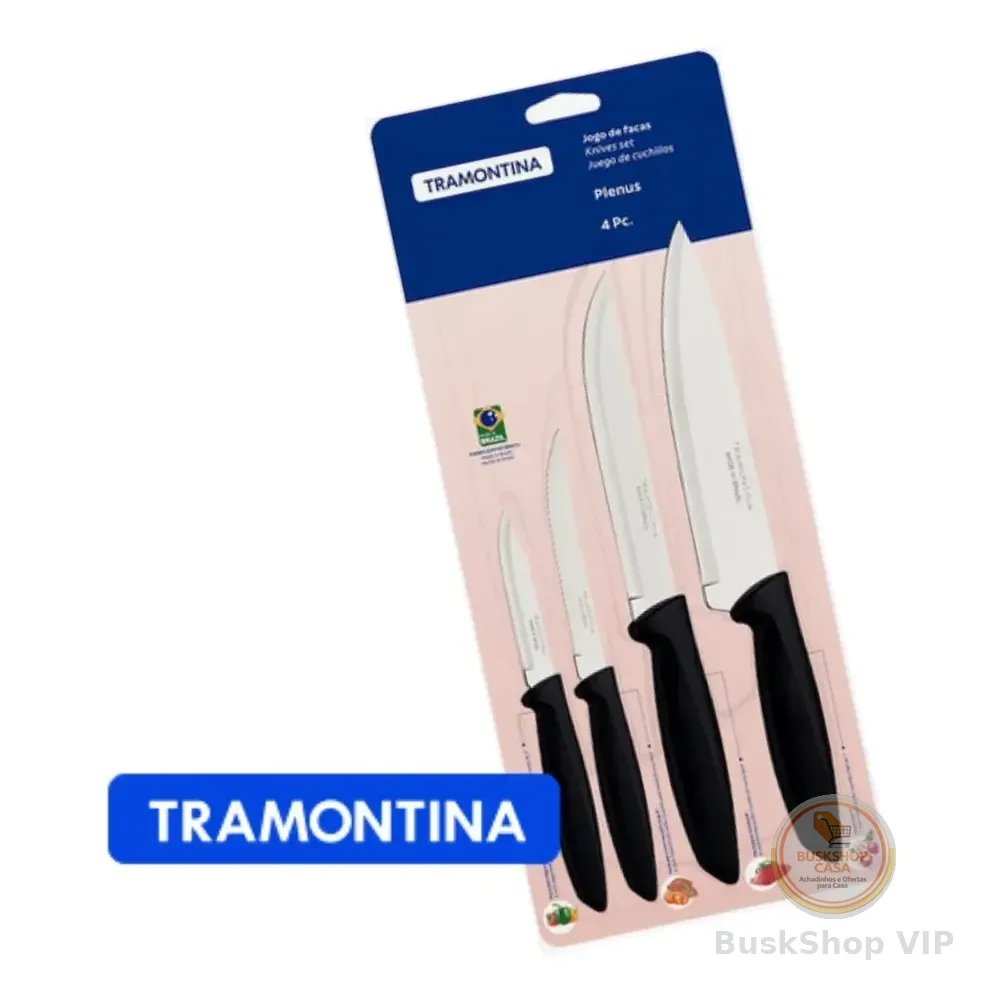 Jogo Facas Tramontina Kit Conjunto Faca Cozinha Churrasco 4p Preto
