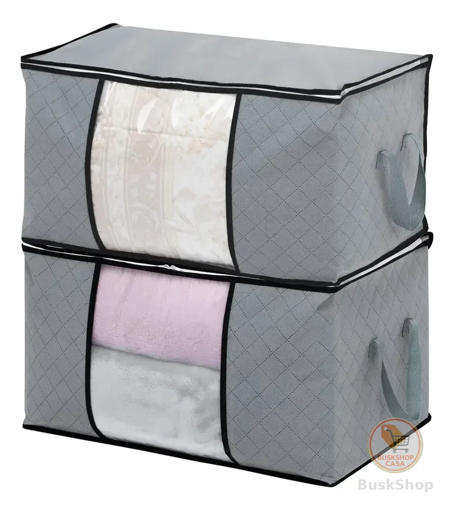 2 Sacos De Armazenamento Edredom Roupas Organizador Kit2 Cinza-escuro