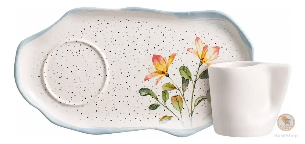 Jogo De Lanche Com Pires Azul Botanica 16cm - Scalla