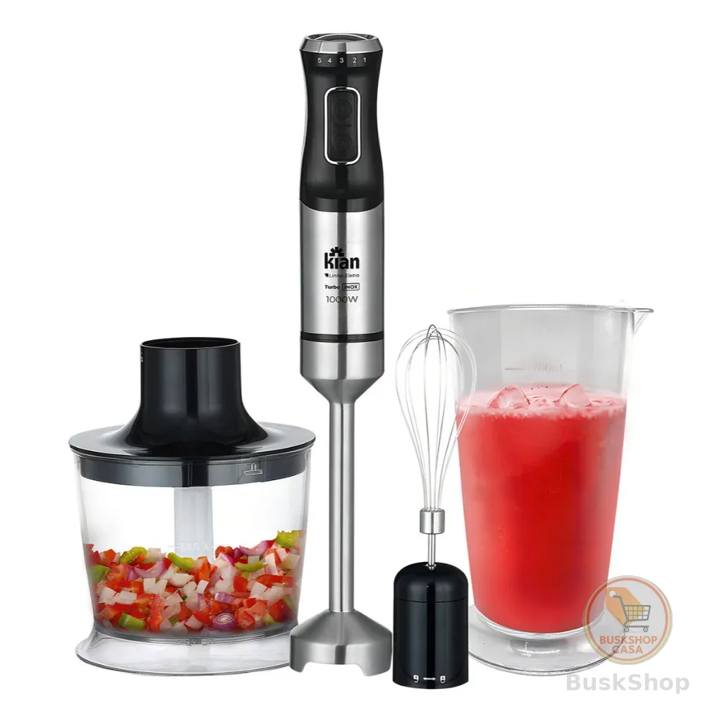 Mixer 3 em 1 1000W Inox Turbo Triturador Processador Copo 700ml Kian Preto