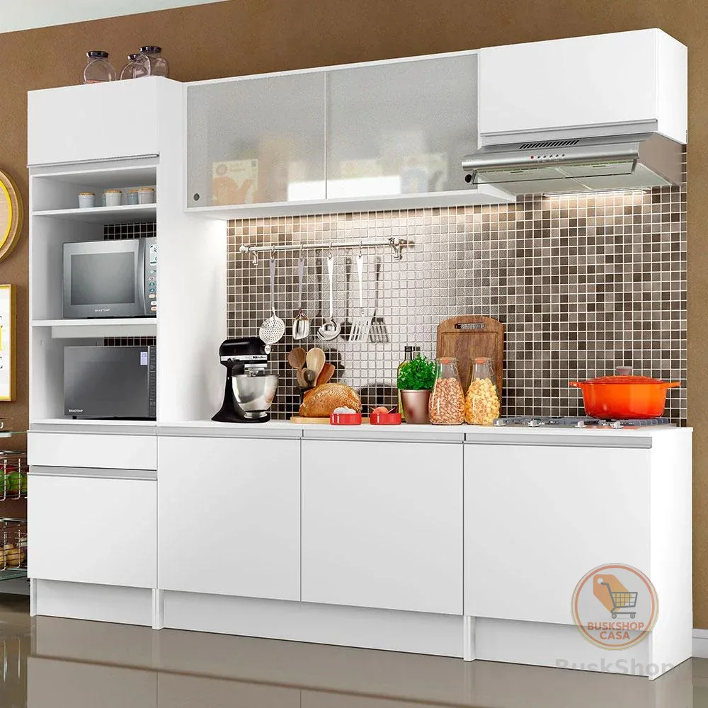 Cozinha Completa Compacta Madesa Topazio com Armário, Balcão e Tampo