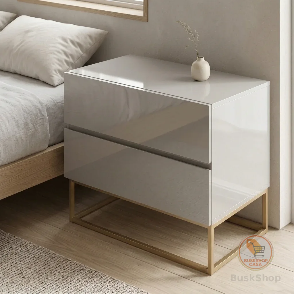Mesa Cabeceira Eros 60CM  2 Gavetas estilo Industrial Pés Dourado Para Quarto