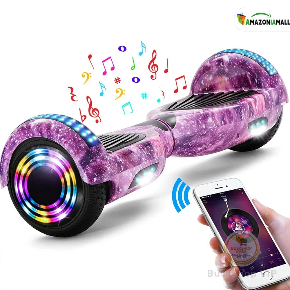 Hoverboard Infantil 6.5" - Skate Elétrico com LED Inteligente Bluetooth e Bateria Forte