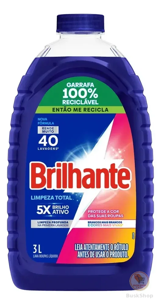 Brilhante lava roupas líquido limpeza total 3 litros