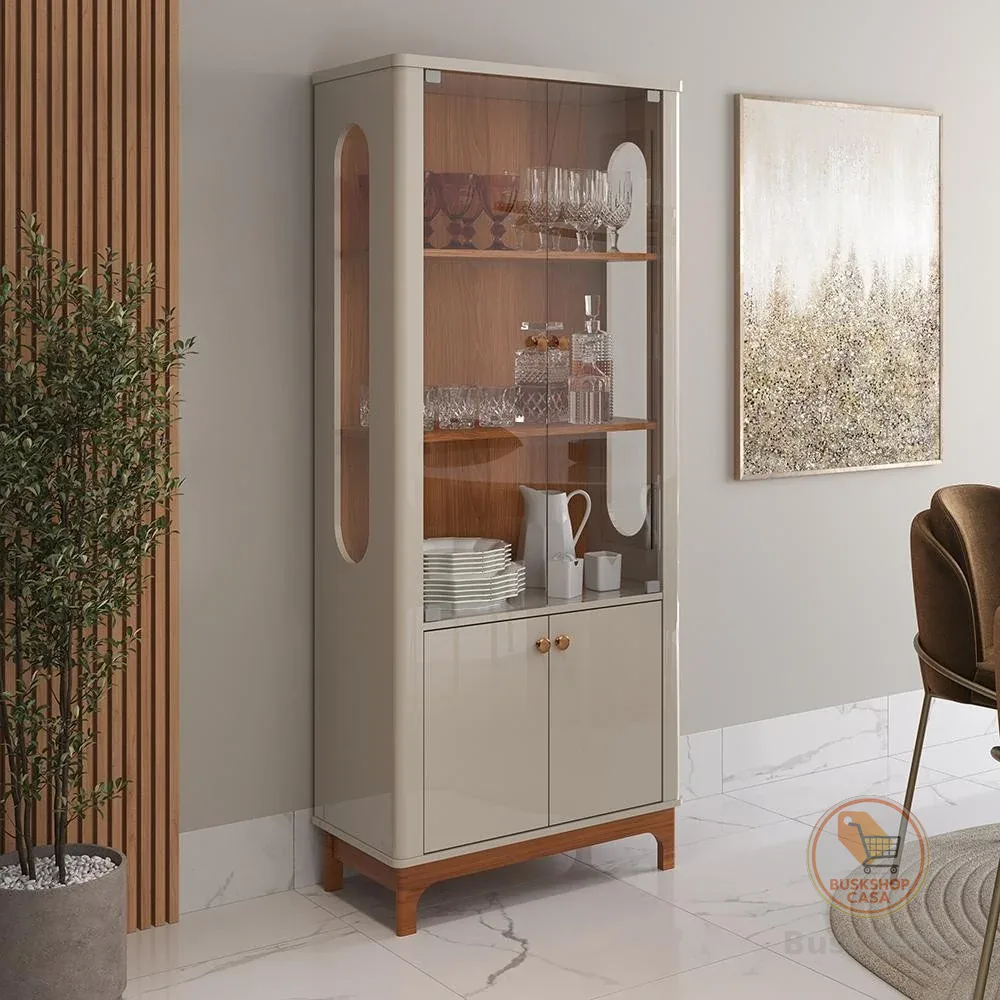 Cristaleira Jade Lukaliam Móveis Sala de Jantar Estar Área Gourmet Cozinha Pés Madeira Maciça 180cm