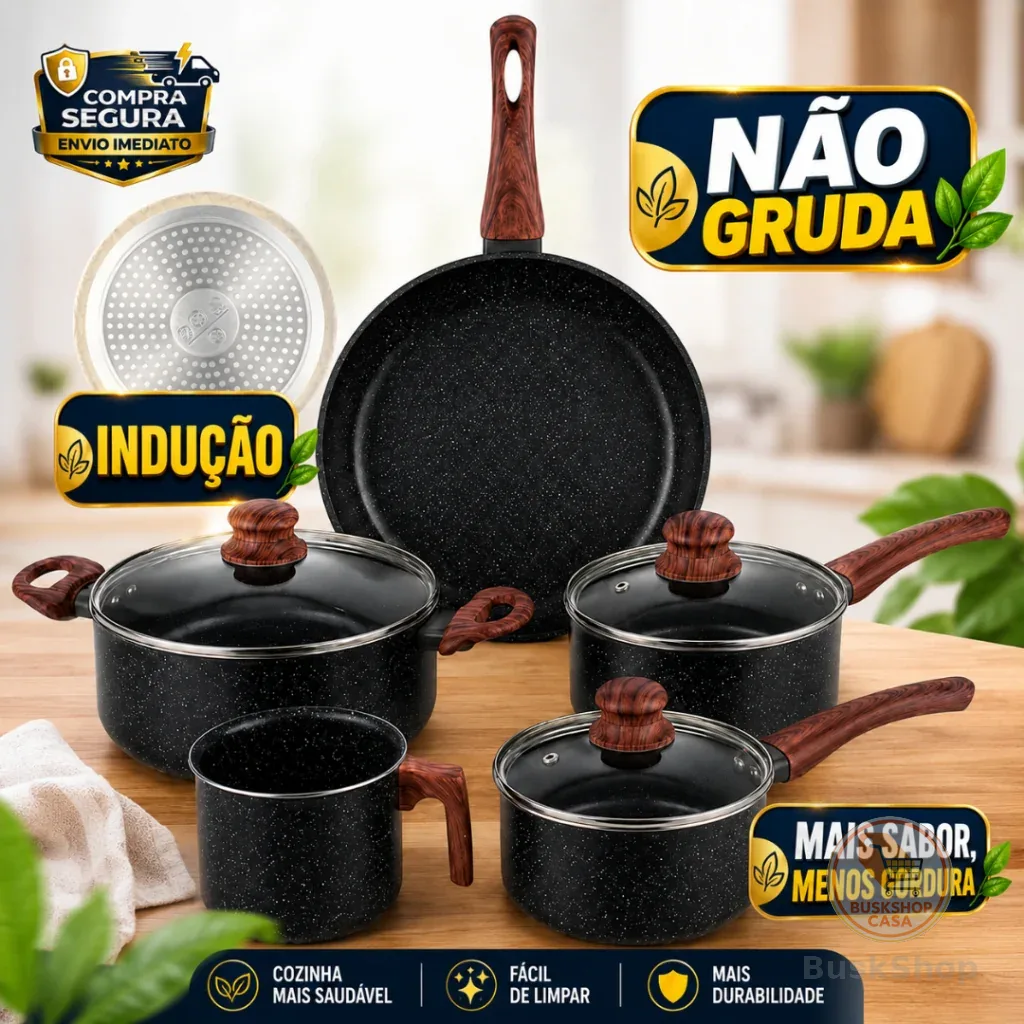 Jogo de Panelas 5 Peças Cerâmica Indução Antiaderente Presente Casamento Mãe