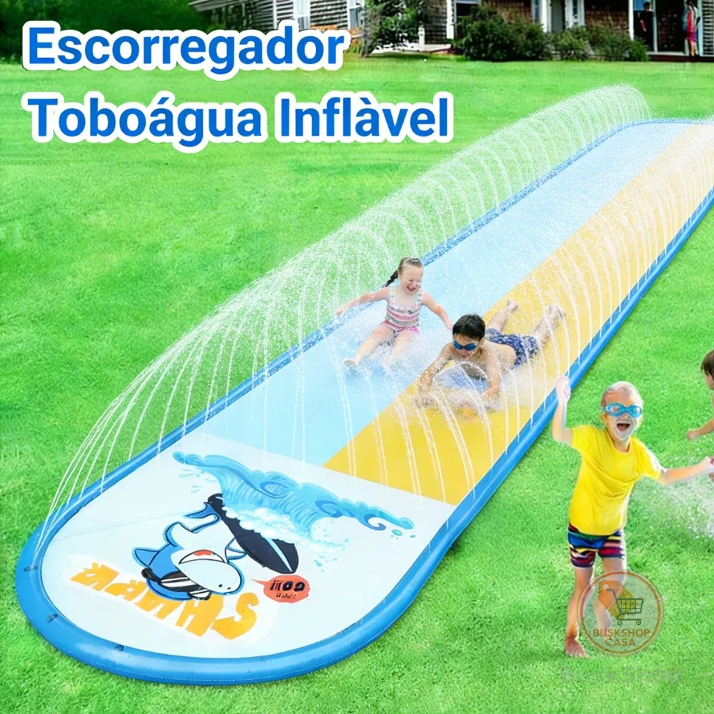 Escorregador Inflável Tubarão Duplo e Individual Toboágua De Pvc Splash Pad Sprinkler Piscina