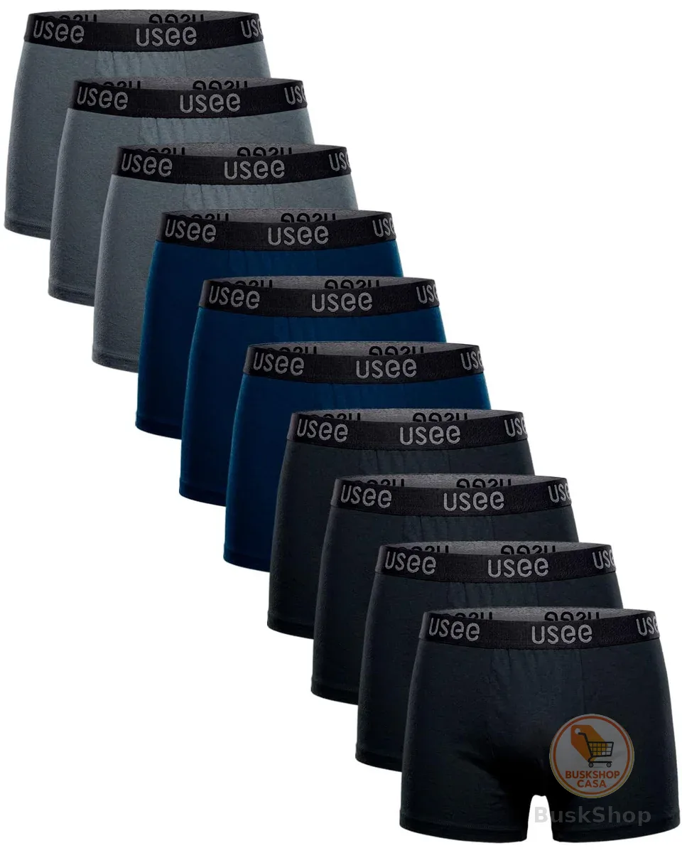 Usee Brasil Kit com 10 Cuecas Boxer Algodão Masculina Adulto – Confortável, Respirável, Tecido Macio, Alta Durabilidade, Modelagem Anatômica, Cós Elástico Reforçado, Ideal para Uso Diário