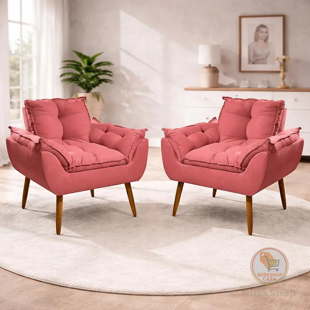Kit 02 Poltronas Decorativas Opala Pés Palito - Sala