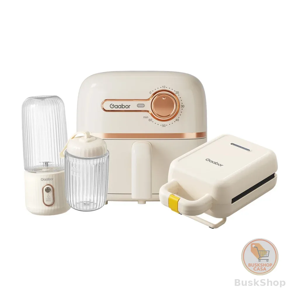Fritadeira Sem Oleo Portatil Gaabor Kit Cozinha 3 em 1 Air Fryer Sanduicheira Liquidificador para Casa Viagem Presente