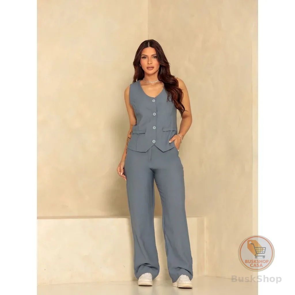 Conjunto Alfaiataria Feminino Elegante 2 Peças Colete Calça P ao GG Versatil Trabalho Escritorio Luxo